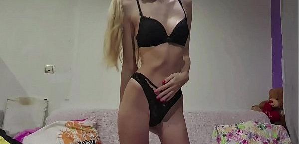  Amateur Sexy Skinny Teen Cums and Squirts , Stockings and Sexy Long Legs